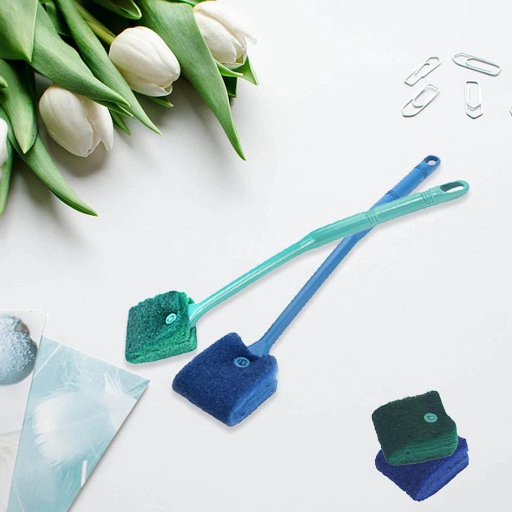 2-Piece Aquarium Cleaning Brush Set with 40cm Handle & 2 Replacement Cloths – Long-Handle Sponge Algae Cleaner, Blue & Green