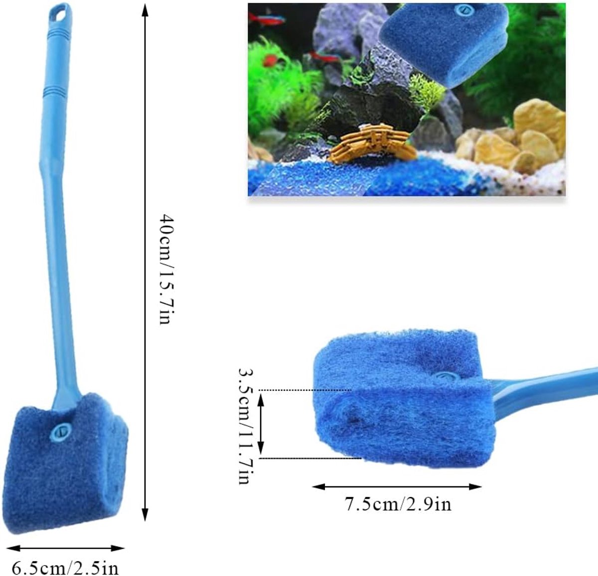 2-Piece Aquarium Cleaning Brush Set with 40cm Handle & 2 Replacement Cloths – Long-Handle Sponge Algae Cleaner, Blue & Green