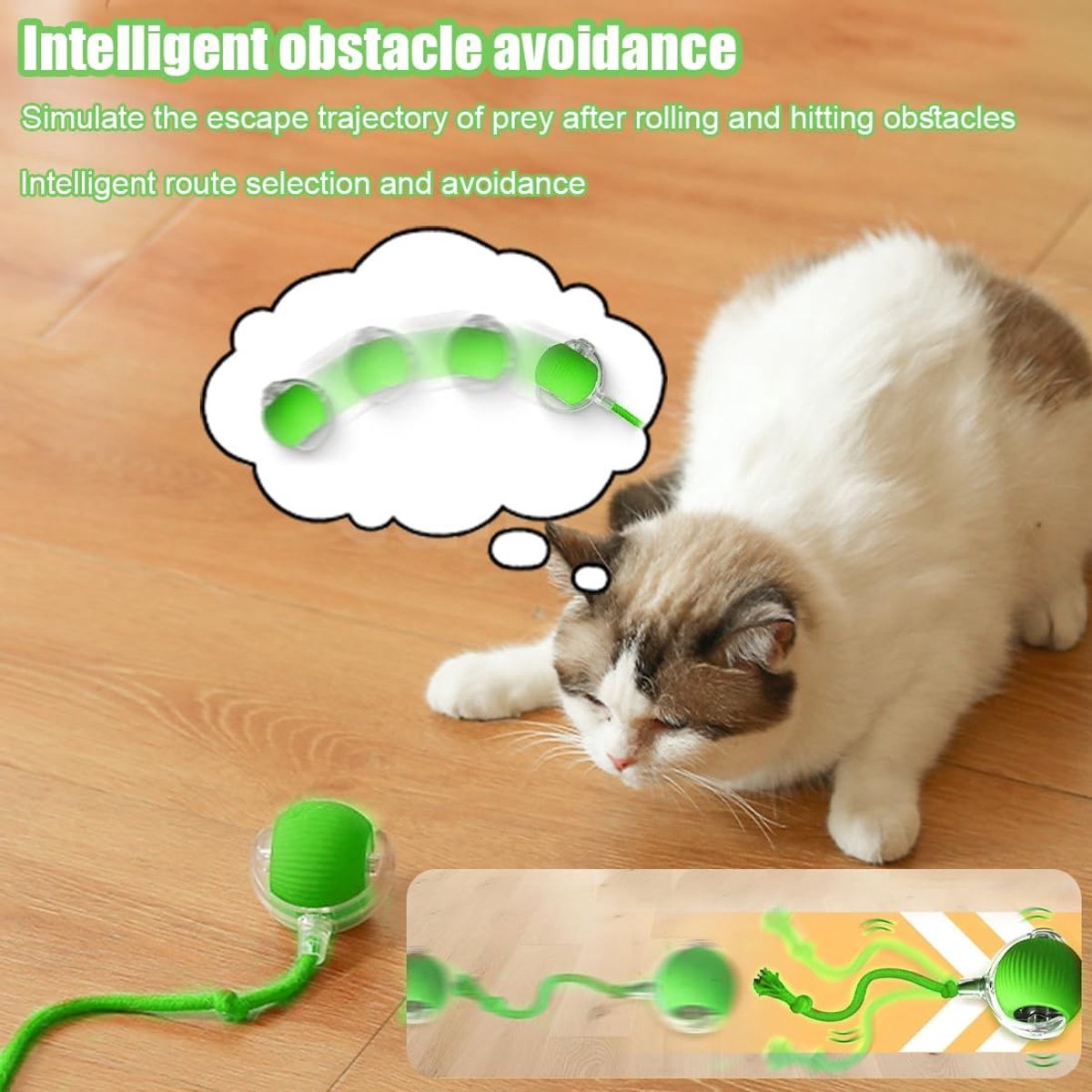 Electric Cat Ball Toy – Rechargeable Automatic Rolling Smart Ball, Interactive Cat Toy for Indoor Cats – Green