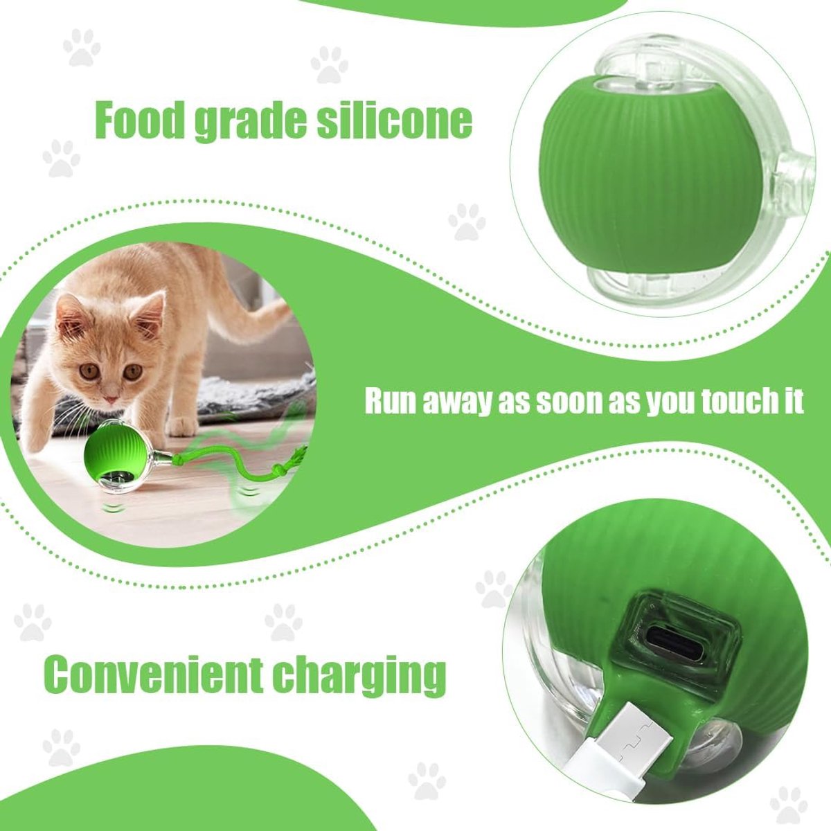 Electric Cat Ball Toy – Rechargeable Automatic Rolling Smart Ball, Interactive Cat Toy for Indoor Cats – Green