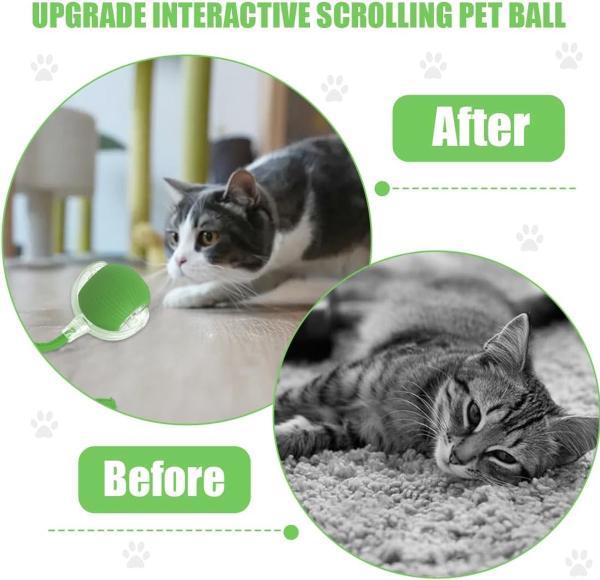 Electric Cat Ball Toy – Rechargeable Automatic Rolling Smart Ball, Interactive Cat Toy for Indoor Cats – Green
