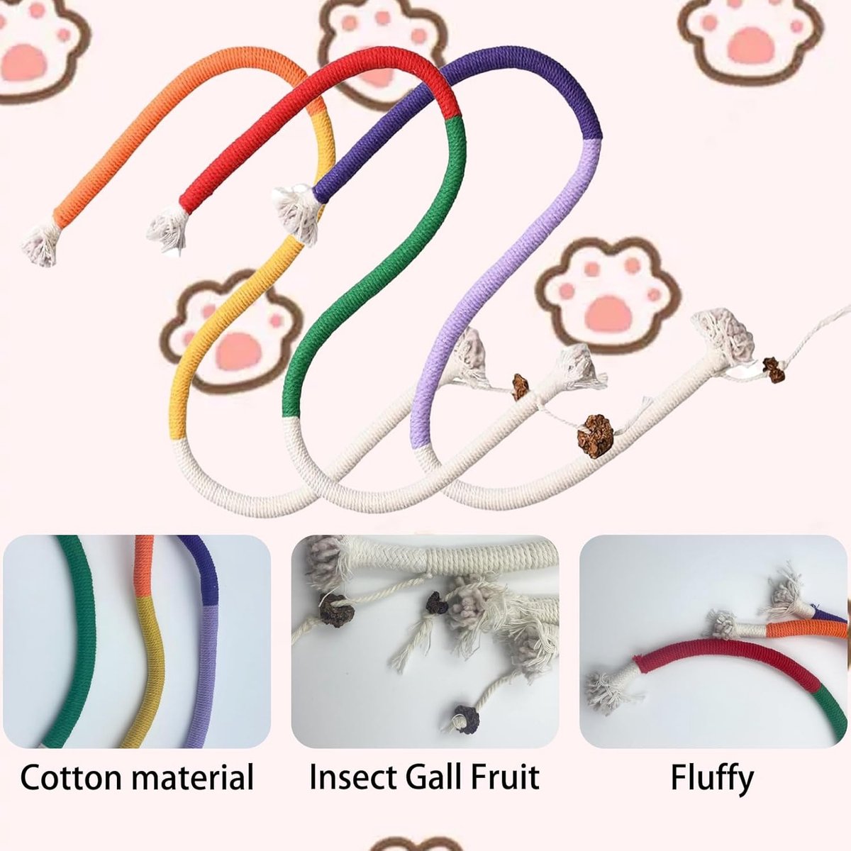 3-Piece Cotton Cat Chew Rope Toys – Soft Interactive Teething & Dental Care Toys for Adult Cats & Kittens, 70cm