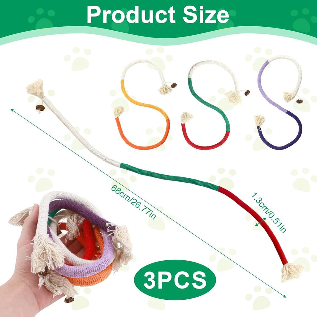 3-Piece Cotton Cat Chew Rope Toys – Soft Interactive Teething & Dental Care Toys for Adult Cats & Kittens, 70cm