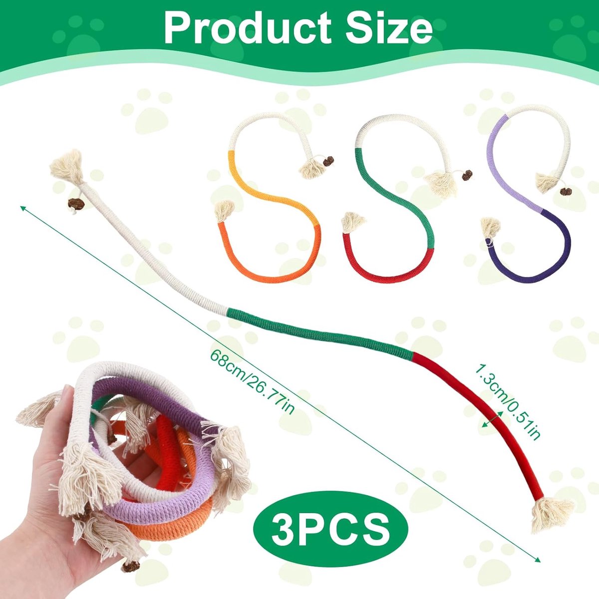 3-Piece Cotton Cat Chew Rope Toys – Soft Interactive Teething & Dental Care Toys for Adult Cats & Kittens, 70cm
