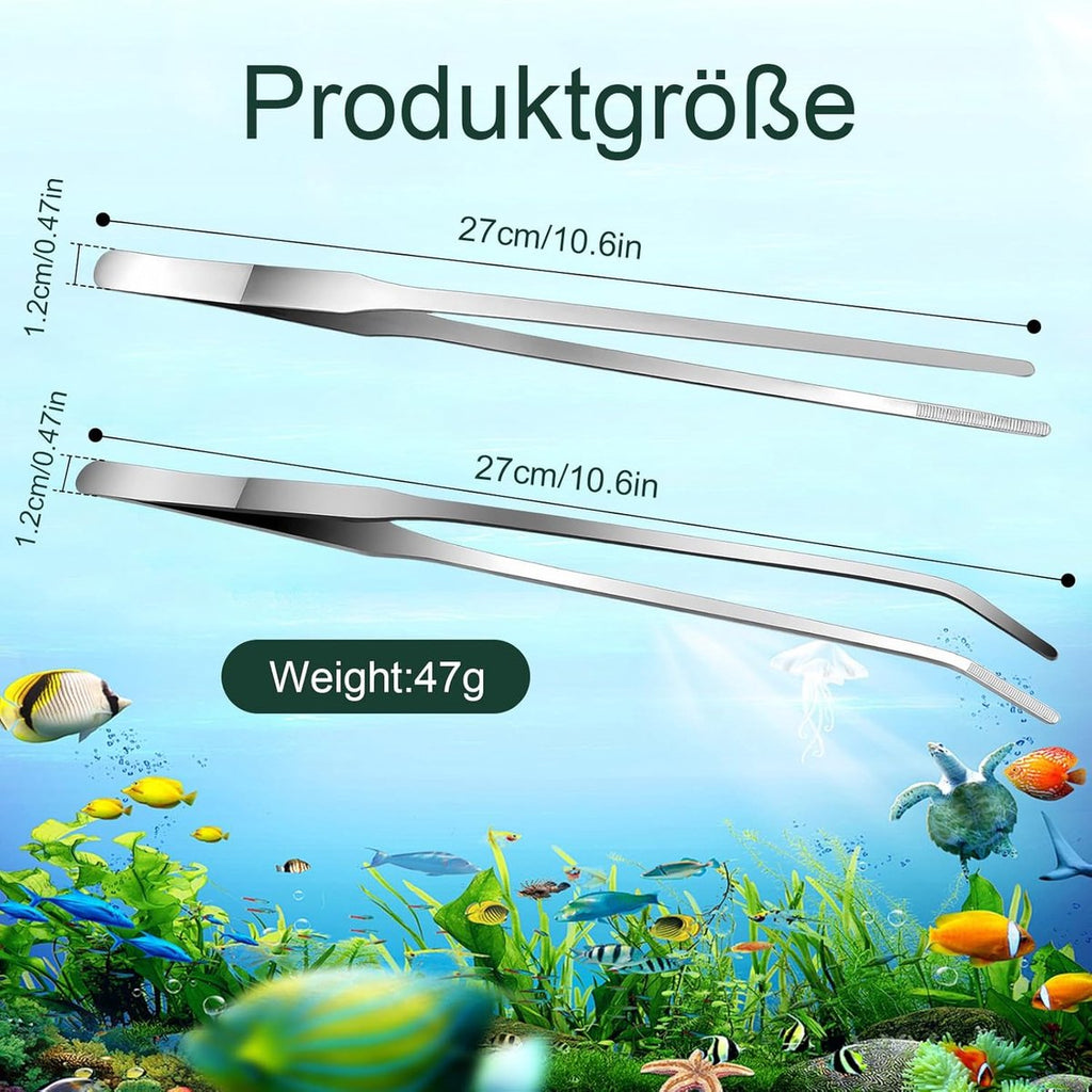 2-Pack Curved Aquarium Tweezers – 27cm Stainless Steel Straight & Curved Tweezers for Fish Tanks, Lizards & Spiders