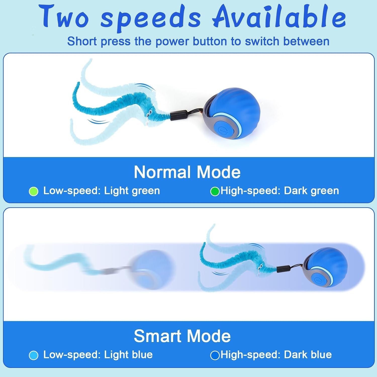 Interactive Cat Toy Ball - Automatic Interactive Cat Toys for Indoor Cats with 3 Tails, 2 Speeds Rechargeable Cat Enrichment Toys for, Blue