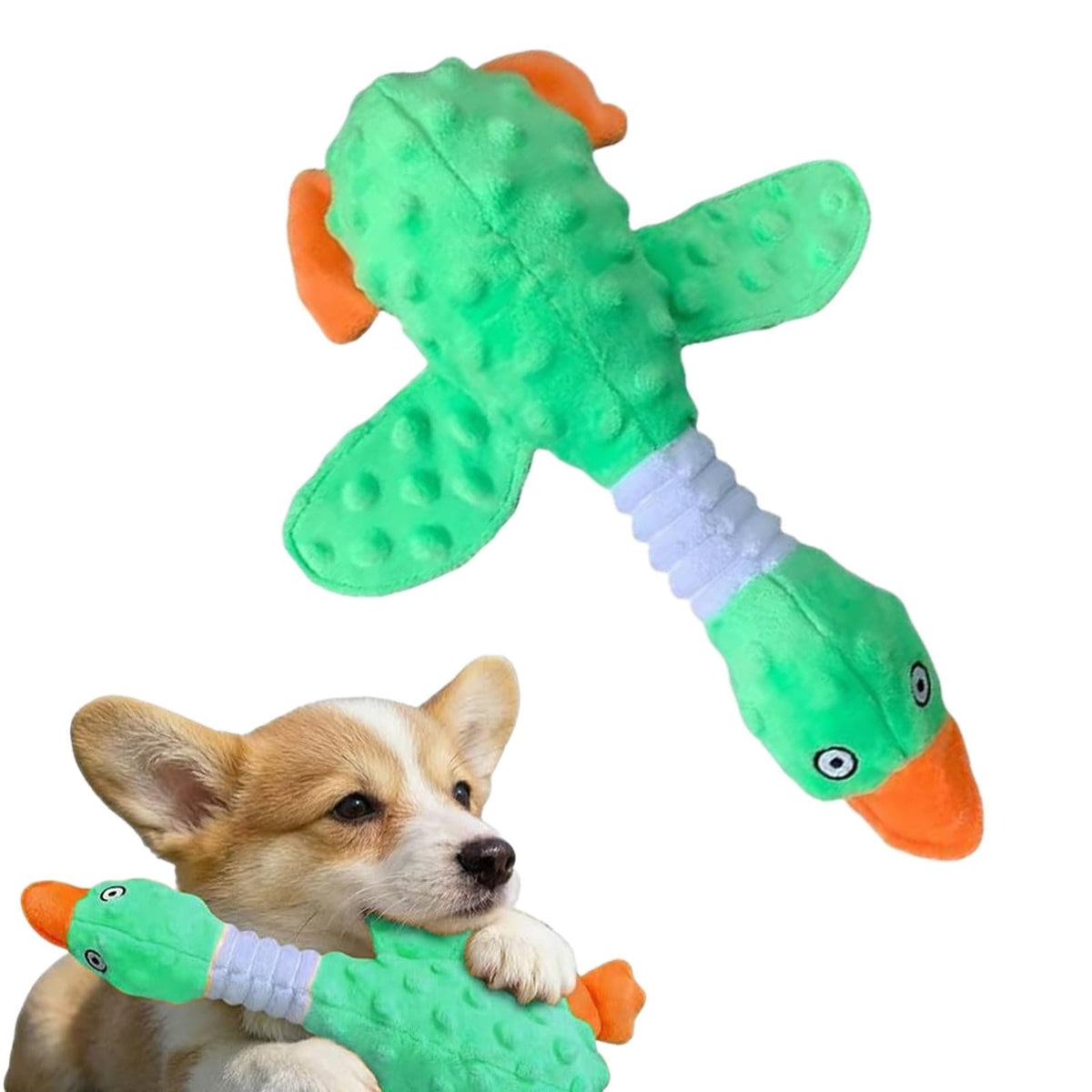 Pink Duck Plush Dog Chew Toy with Squeaker – Durable Calming Toy for Aggressive Chewers & Boredom Relief – Pink & Green