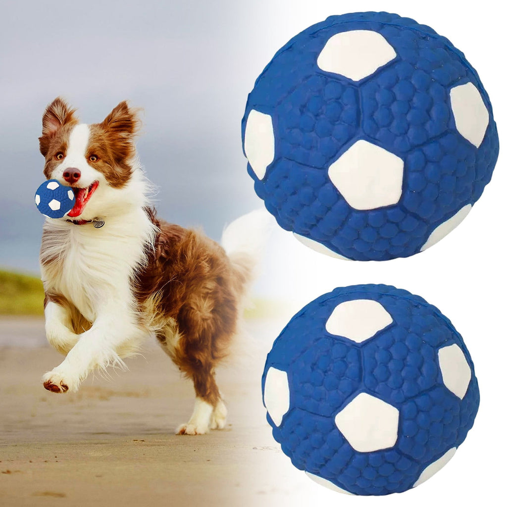 Blue Soccer Ball Rubber Dog Chew Toy with Squeaker – Durable Interactive Toy for Medium & Large Dogs, Size L