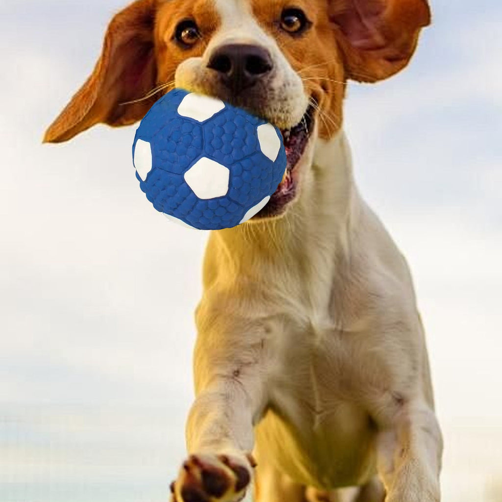 Blue Soccer Ball Rubber Dog Chew Toy with Squeaker – Durable Interactive Toy for Medium & Large Dogs, Size L