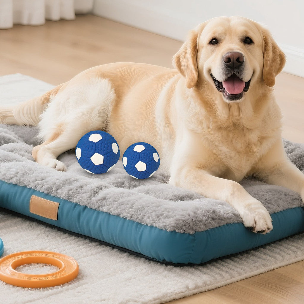 Blue Soccer Ball Rubber Dog Chew Toy with Squeaker – Durable Interactive Toy for Medium & Large Dogs, Size L