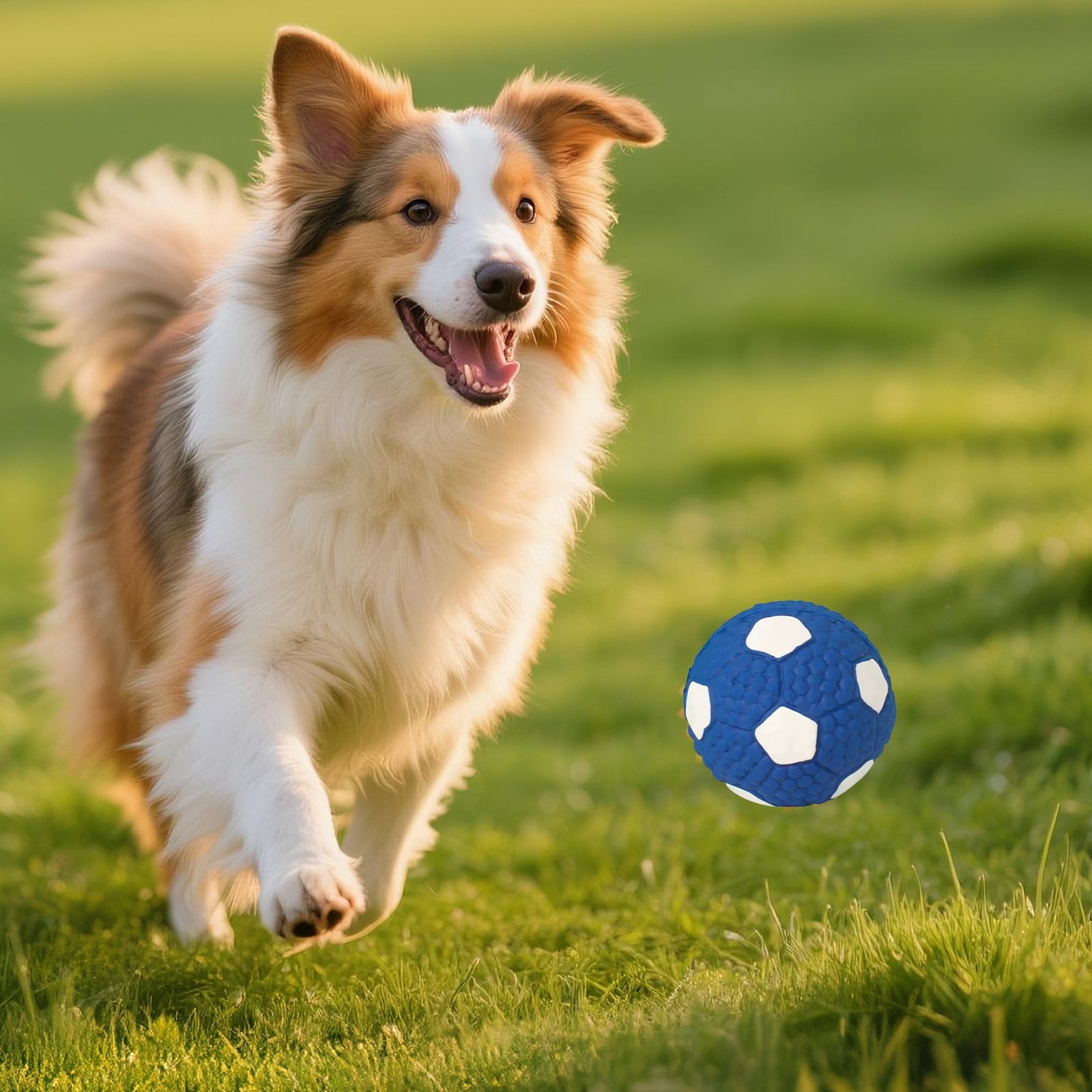 Blue Soccer Ball Rubber Dog Chew Toy with Squeaker – Durable Interactive Toy for Medium & Large Dogs, Size L
