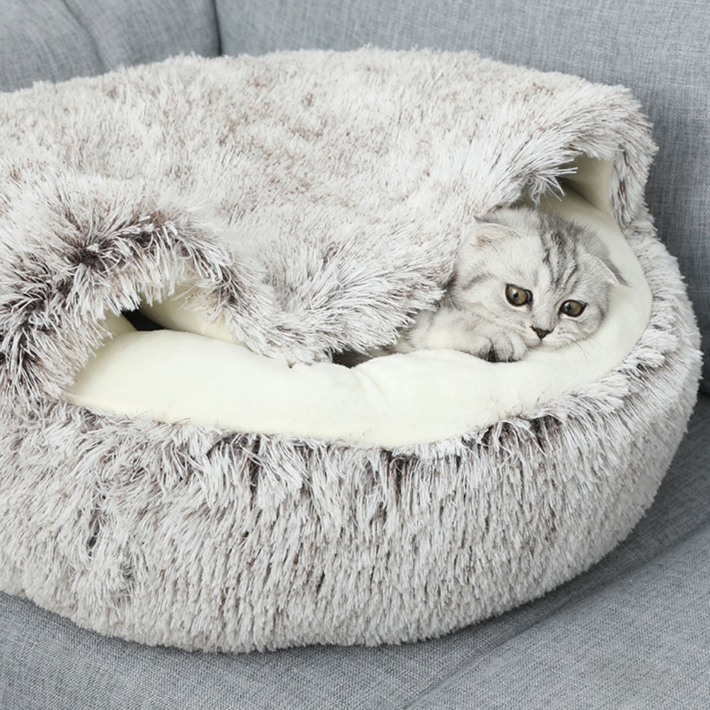 Calming Dog Beds & Cat Cave Bed with Hooded Cover, Removable Washable Round Beds for Small Medium Pets, Anti-Slip Plush Coved Bed for Pet (20"x20") O