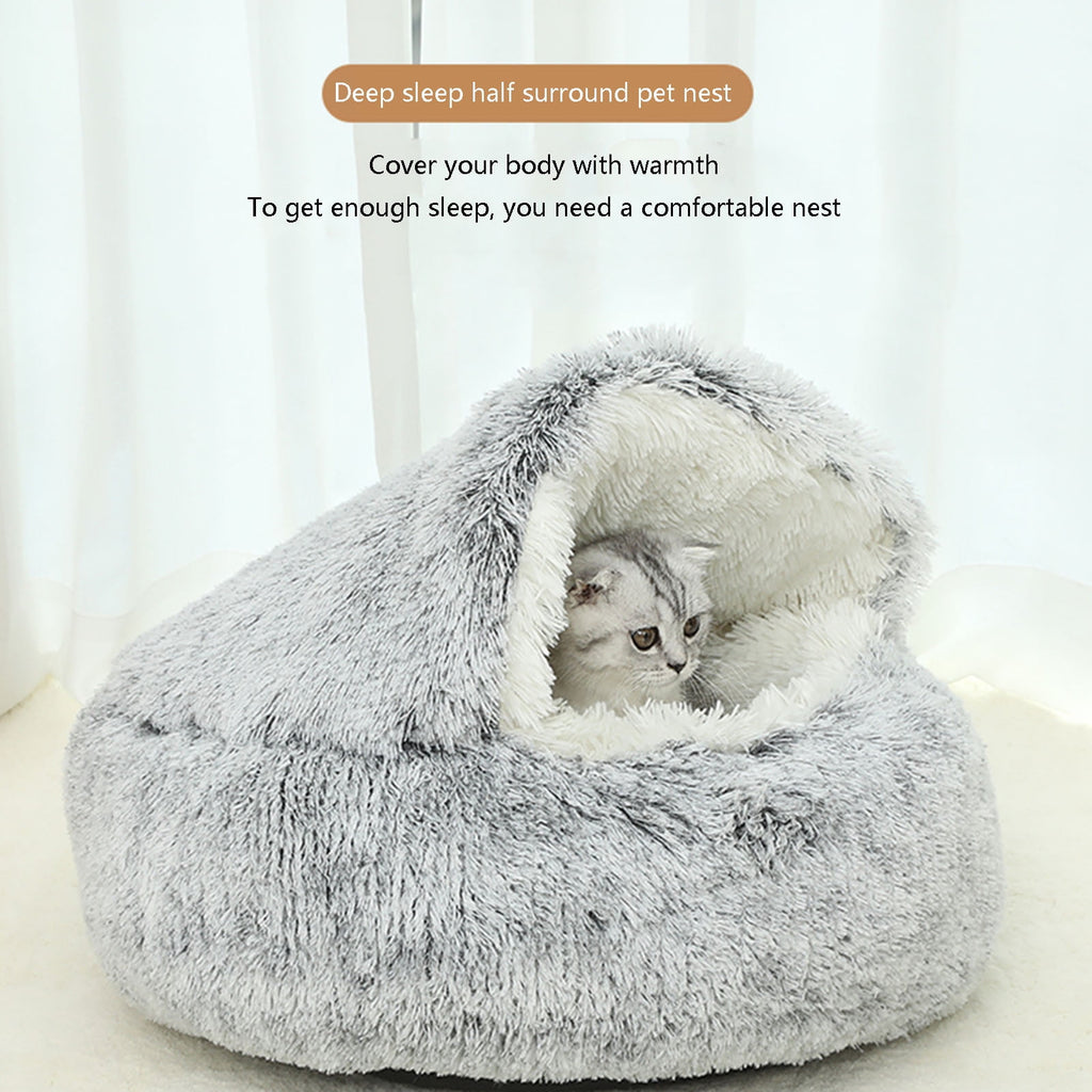 Calming Dog Beds & Cat Cave Bed with Hooded Cover, Removable Washable Round Beds for Small Medium Pets, Anti-Slip Plush Coved Bed for Pet (20"x20") P