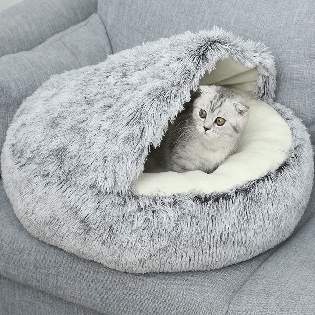 Calming Dog Beds & Cat Cave Bed with Hooded Cover, Removable Washable Round Beds for Small Medium Pets, Anti-Slip Plush Coved Bed for Pet (20"x20") P