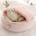 Round Plush Hooded Cat Cave Bed with Waterproof Bottom & Washable Cover – Pink, 16 x 16in