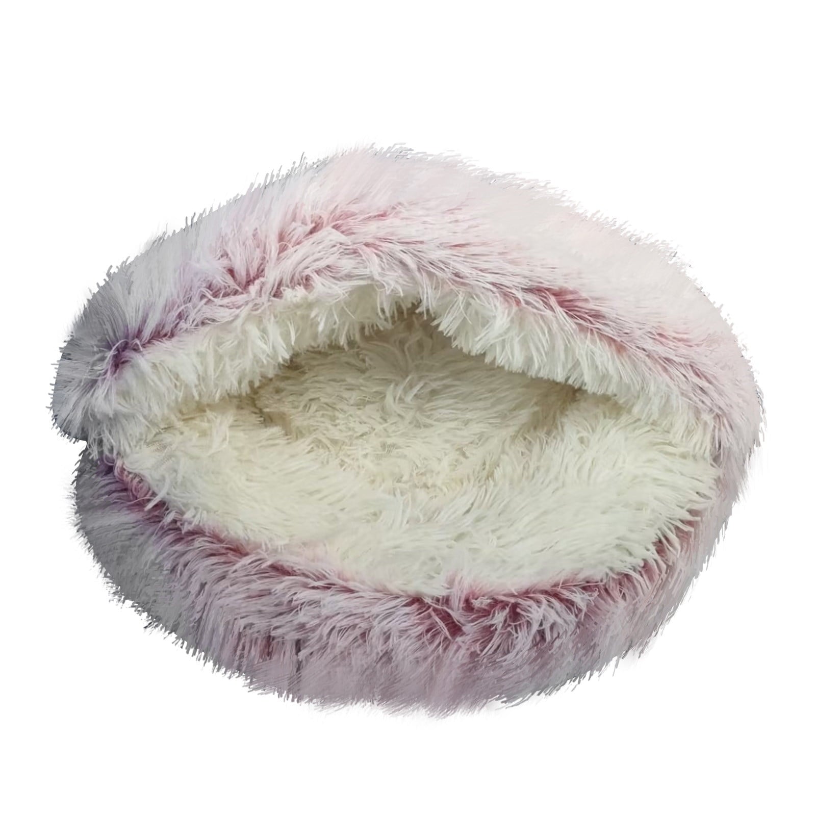 Round Plush Hooded Cat Cave Bed with Waterproof Bottom & Washable Cover – Purple, 16 x 16in