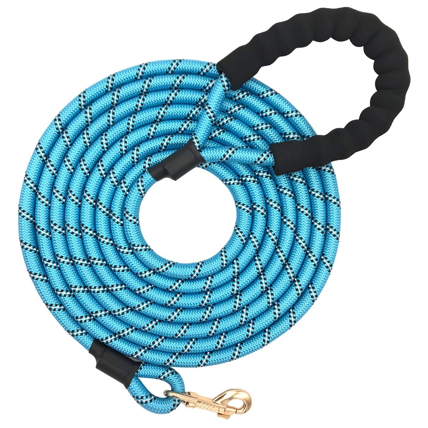 Nylon Strong Dog Rope Lead Reflective Training Dog Leash with Soft Handle 5-20 FT Long Aqua Blue (Dia:0.5" 5FT)
