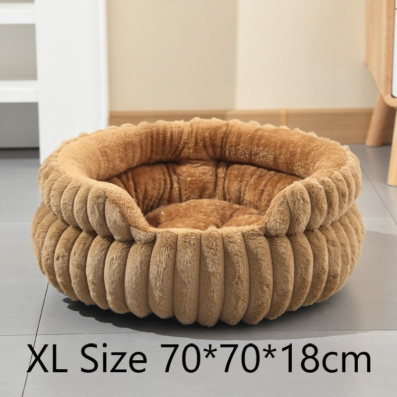 Round Plush Pet Bed with Removable Cover – Coffee, XL, 27.56 x 27.56 x 7.09in