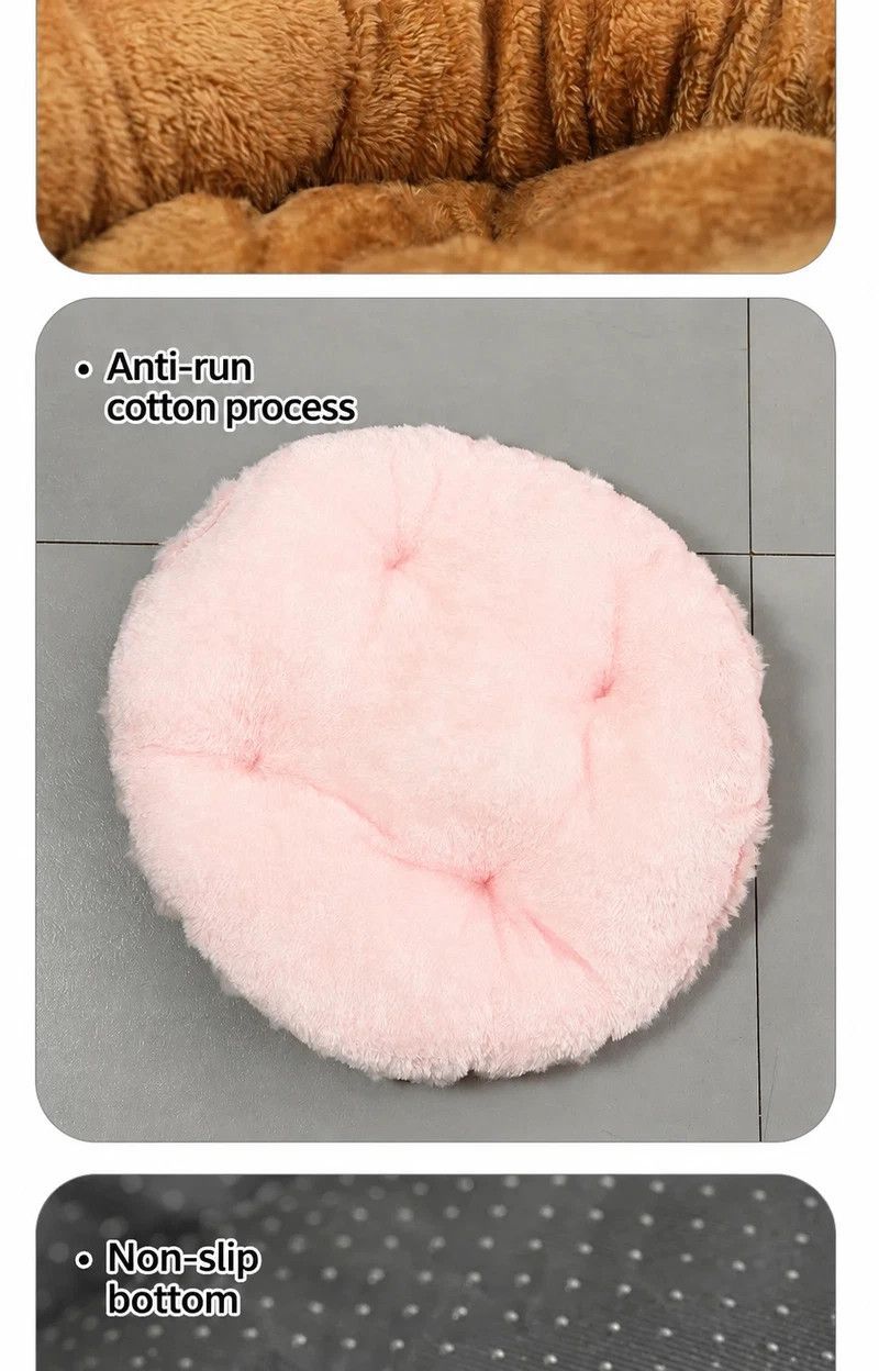 Round Plush Pet Bed with Removable Cover – Coffee, XL, 27.56 x 27.56 x 7.09in