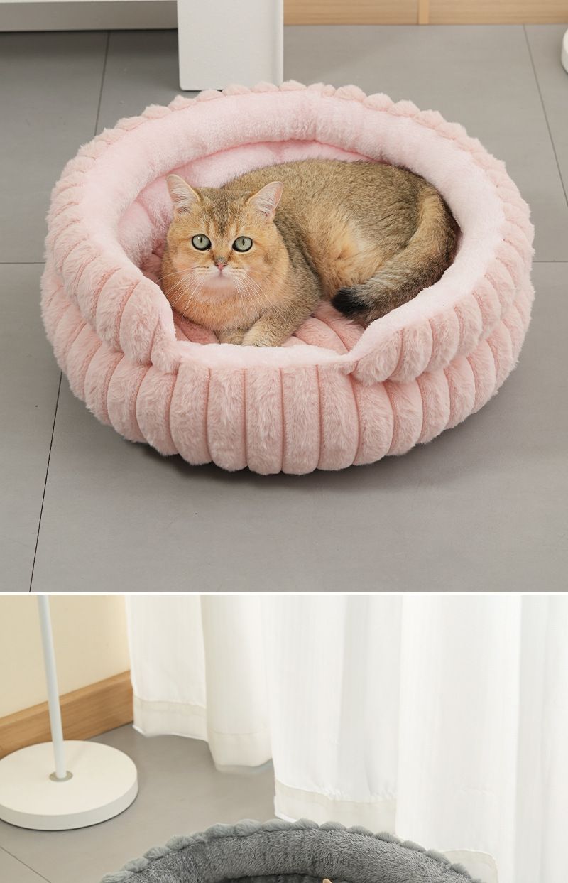 Round Plush Pet Bed with Removable Cover – Coffee, XL, 27.56 x 27.56 x 7.09in