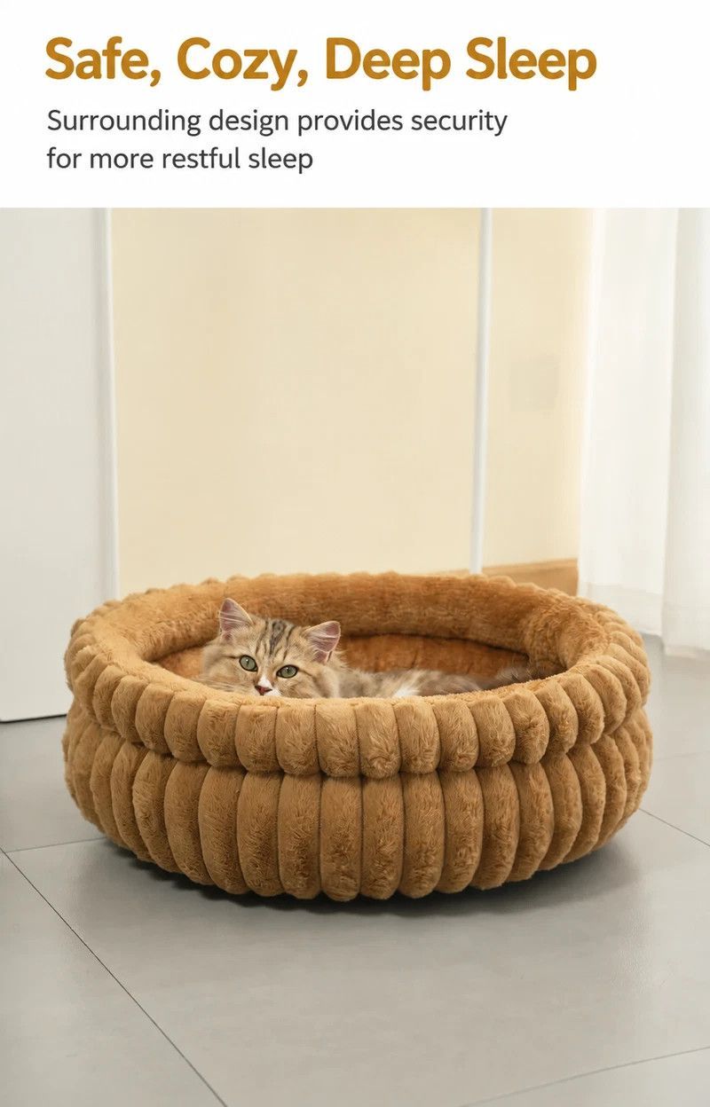Round Plush Pet Bed with Removable Cover – Pink, XL, 27.56 x 27.56 x 7.09in