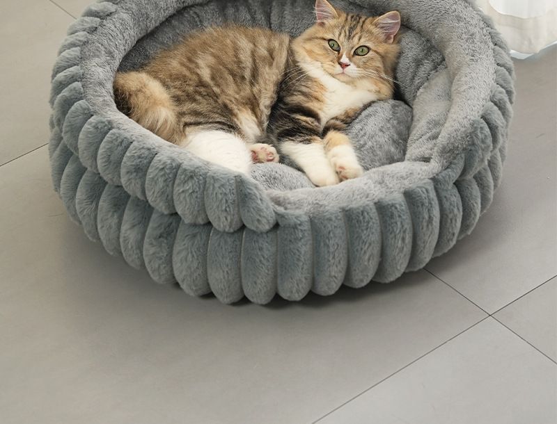 Round Plush Pet Bed with Removable Cover – Pink, XL, 27.56 x 27.56 x 7.09in