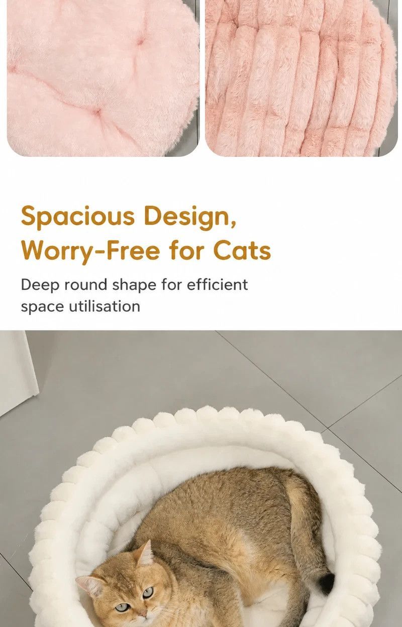 Round Plush Pet Bed with Removable Cover – Pink, XL, 27.56 x 27.56 x 7.09in