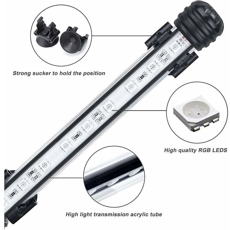 LED Aquarium, 5.8W, LED Lamp IP68 Waterproof RGB Lighting Aquarium LED, DC12V, Eclairages for Aquarium Lamp Tube Submersible for Aquarium, 48cm