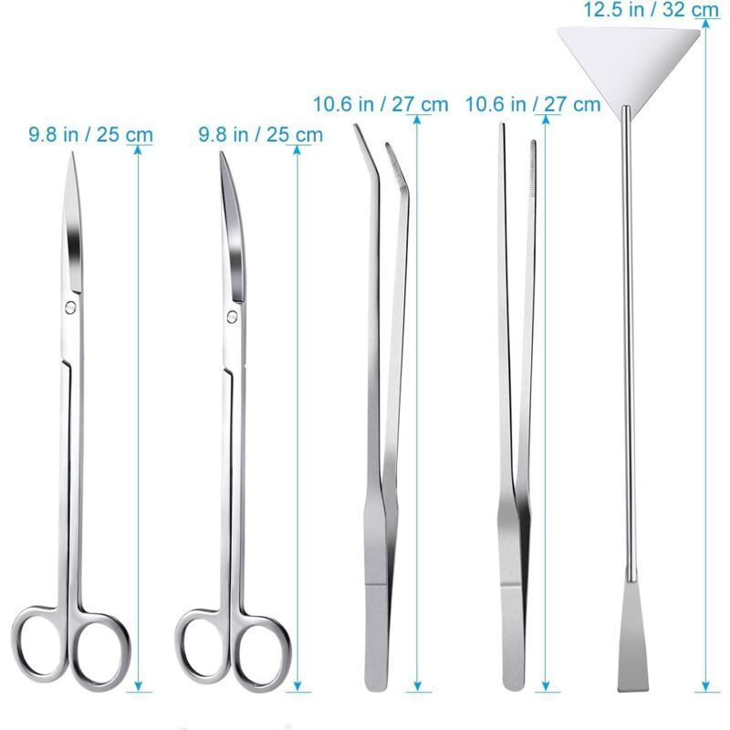 Aquarium Aquascaping Kit 5 in 1 Stainless Steel Aquarium Tank Aquatic Plant Tools Sets Tweezers Scissors Spatula