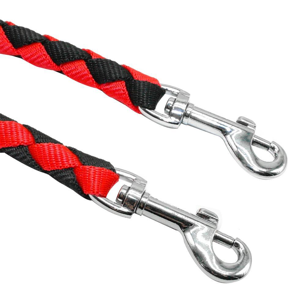 Red and Black Double Dog Leash and Collar Set - 1.4m Long - Durable Pet Lead for Dogs