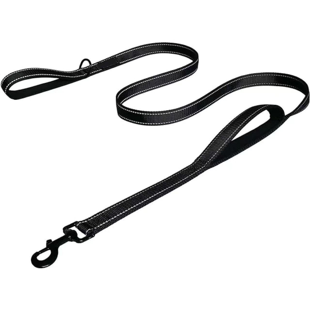 Reflective Dog Leash with Dual Handles - Anti-Shock Nylon Pet Lead for Large Medium Dogs - No-Pull Training Leash - Black 1.8m