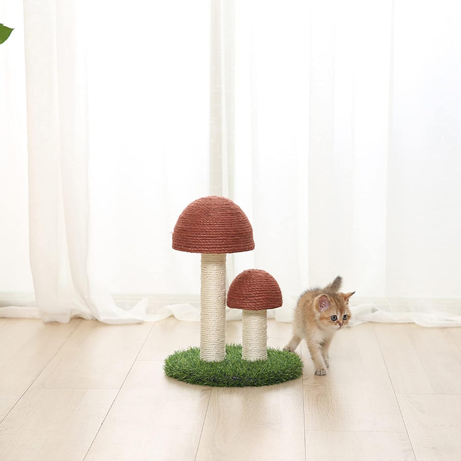 Mushroom Cat Scratching Post with Natural Sisal & Simulated Lawn – Cat Climbing Shelf, Scratching Board & Resting Furniture for Indoor Cats