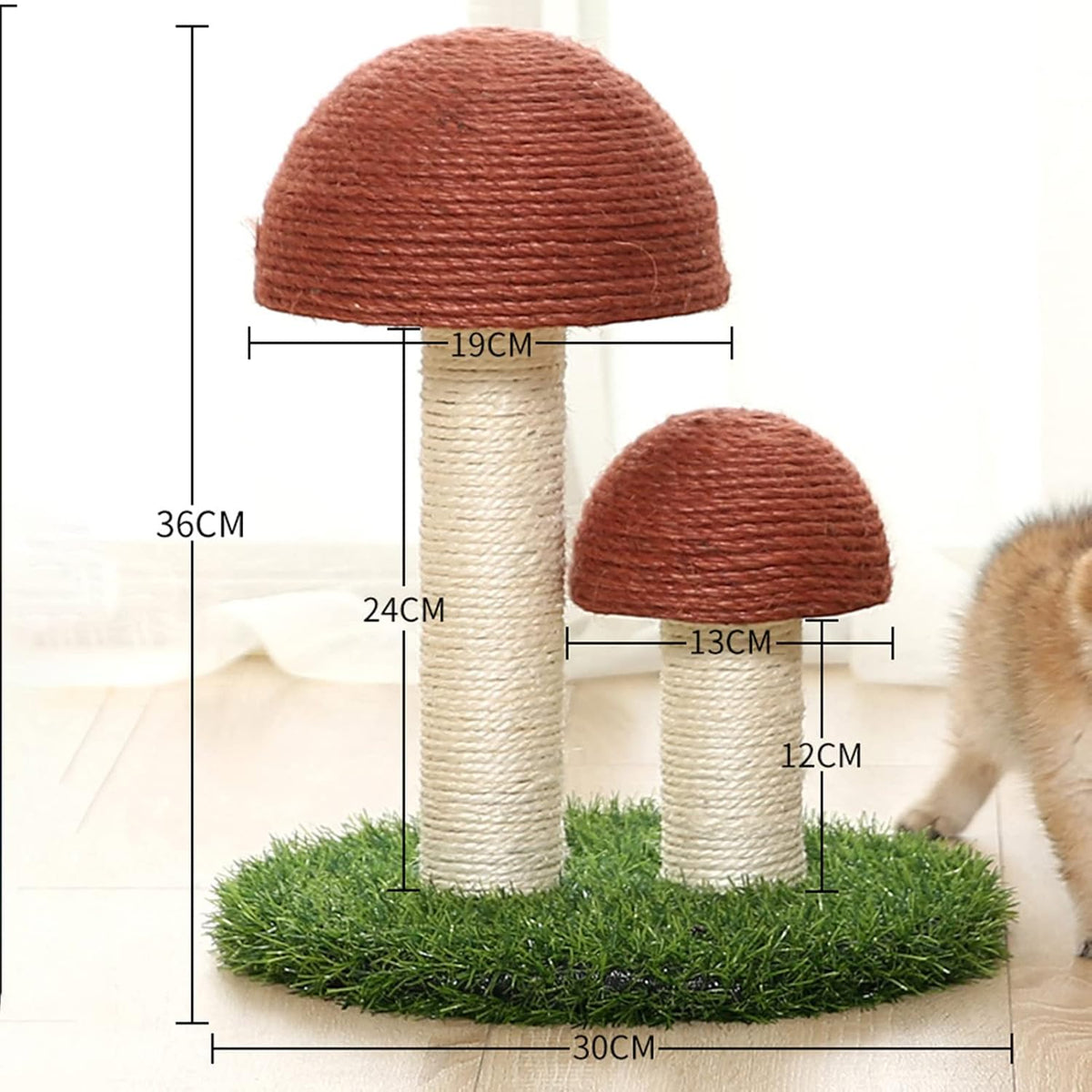 Mushroom Cat Scratching Post with Natural Sisal & Simulated Lawn – Cat Climbing Shelf, Scratching Board & Resting Furniture for Indoor Cats