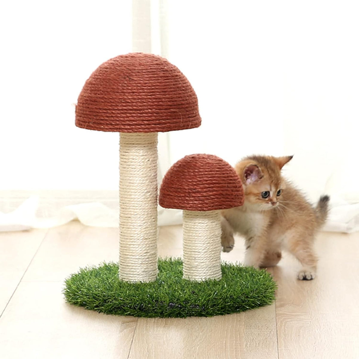 Mushroom Cat Scratching Post with Natural Sisal & Simulated Lawn – Cat Climbing Shelf, Scratching Board & Resting Furniture for Indoor Cats