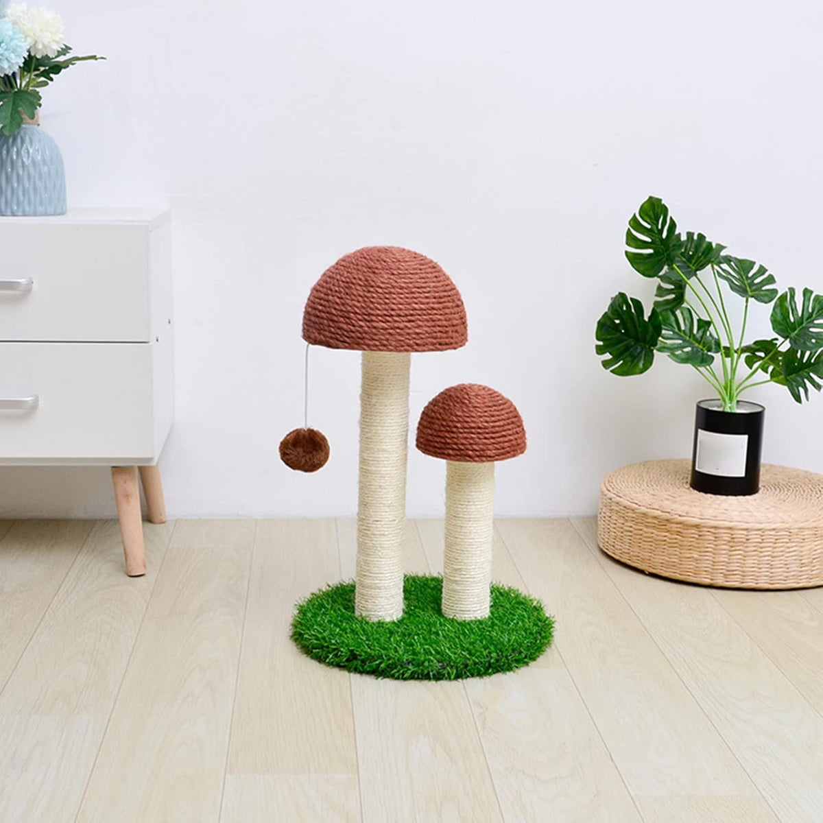 Mushroom Cat Scratching Post with Natural Sisal & Simulated Lawn – Cat Climbing Shelf, Scratching Board & Resting Furniture for Indoor Cats