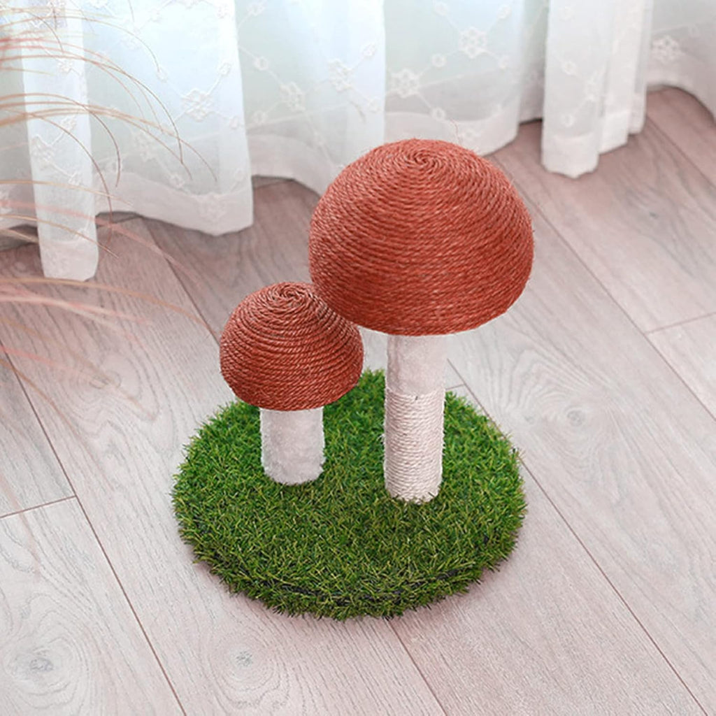 Mushroom Cat Scratching Post with Natural Sisal & Simulated Lawn – Cat Climbing Shelf, Scratching Board & Resting Furniture for Indoor Cats
