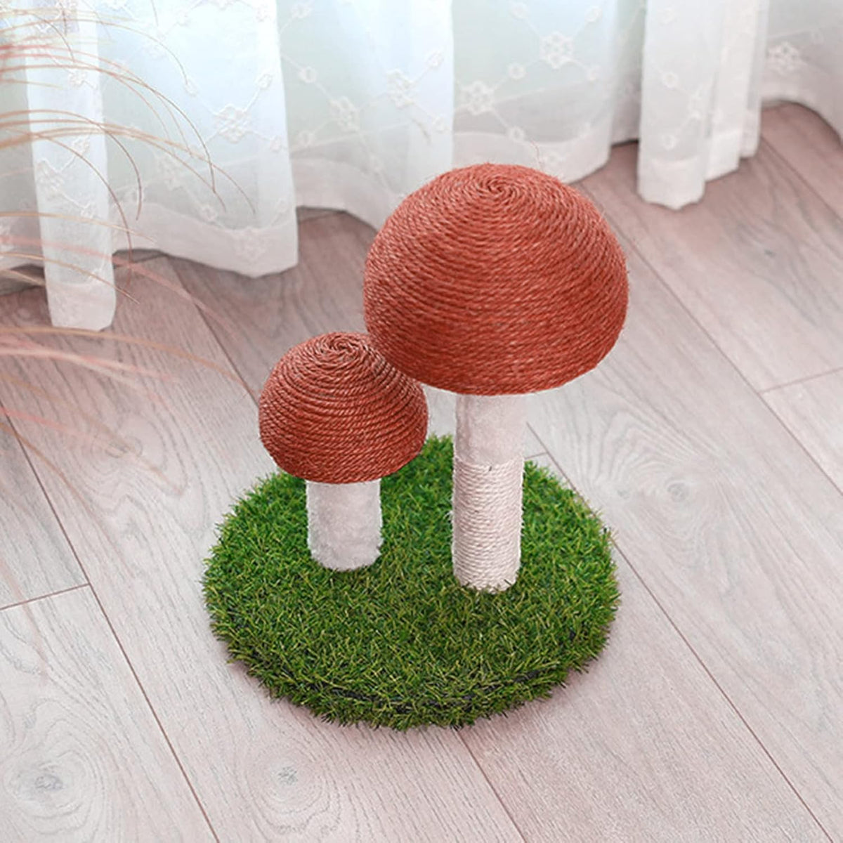 Mushroom Cat Scratching Post with Natural Sisal & Simulated Lawn – Cat Climbing Shelf, Scratching Board & Resting Furniture for Indoor Cats