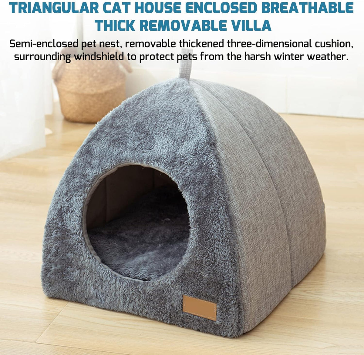 Warm Plush Pet Cave Bed with Removable Washable Cushion – Indoor Cats & Small Dogs