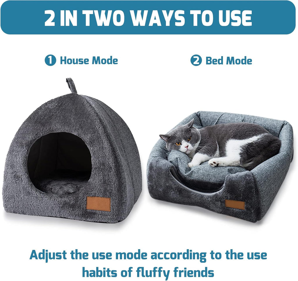 Warm Plush Pet Cave Bed with Removable Washable Cushion – Indoor Cats & Small Dogs