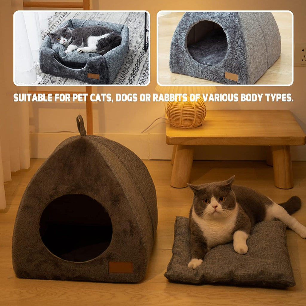 Warm Plush Pet Cave Bed with Removable Washable Cushion – Indoor Cats & Small Dogs
