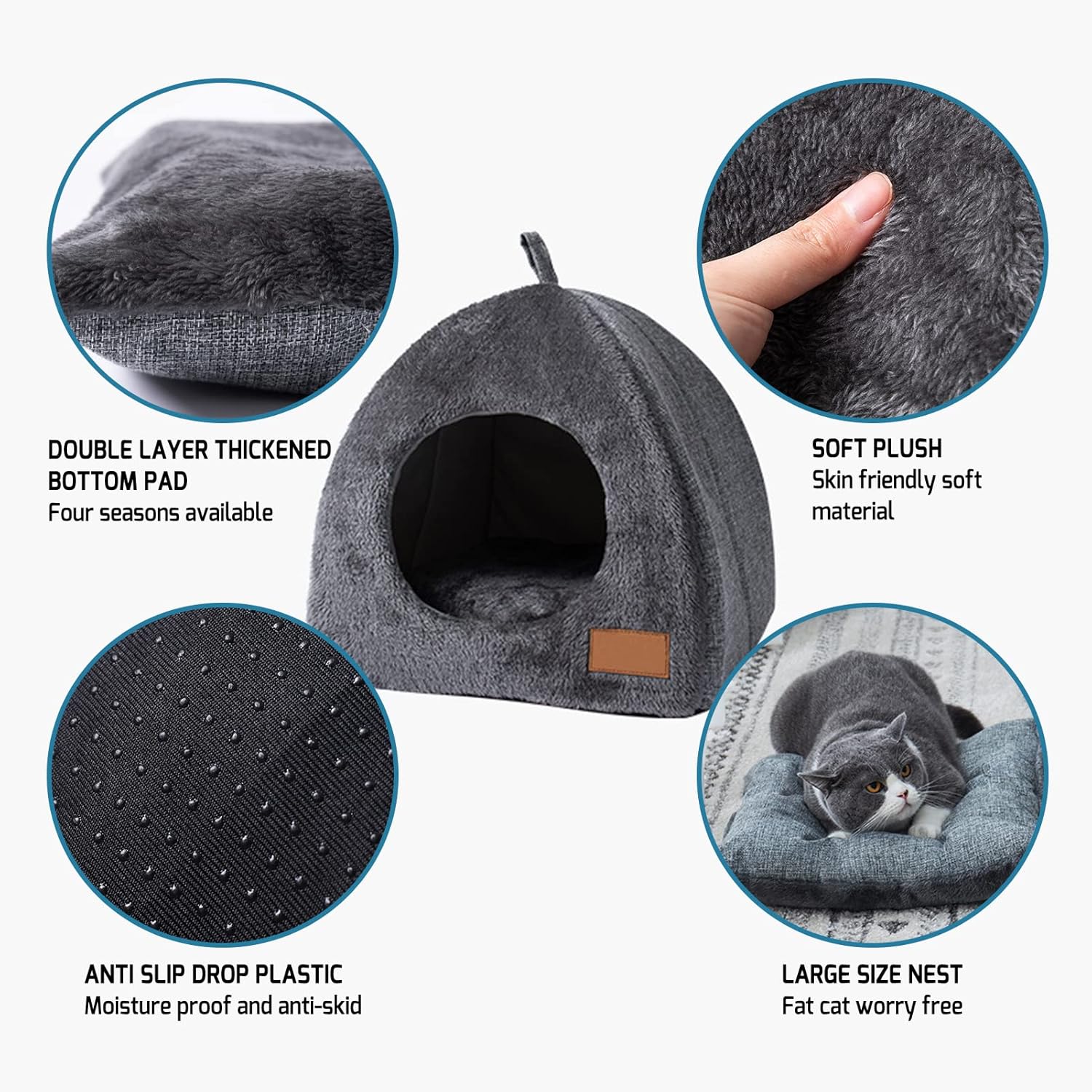 Warm Plush Pet Cave Bed with Removable Washable Cushion – Indoor Cats & Small Dogs
