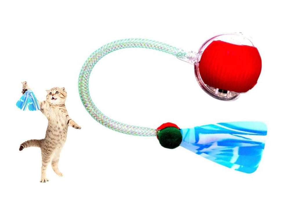 Interactive Cat Toy Moving Cat Ball with Dragonfly Tail Indoor Auto-Turn Cat Toy Red
