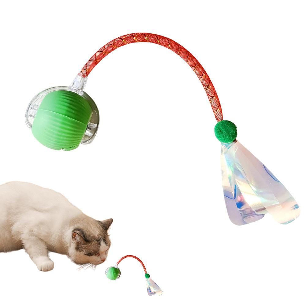 Interactive Cat Toy Moving Cat Ball with Dragonfly Tail Indoor Auto-Turn Cat Toy Red