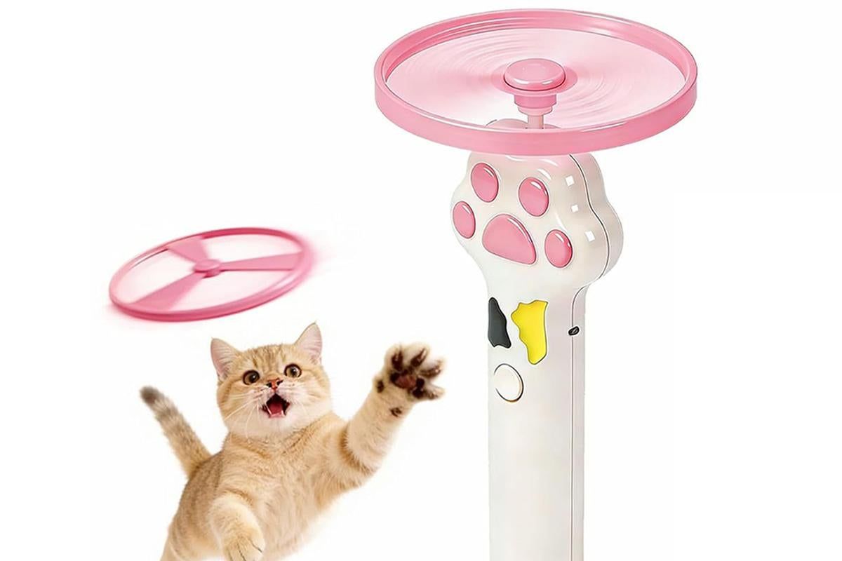 Cat Toy Disc Launcher Cat Fetch Toy Cat Disc Launcher with Lights-White