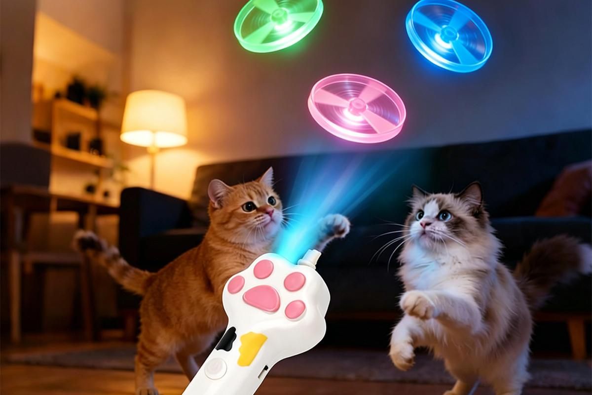 Cat Toy Disc Launcher Cat Fetch Toy Cat Disc Launcher with Lights-White
