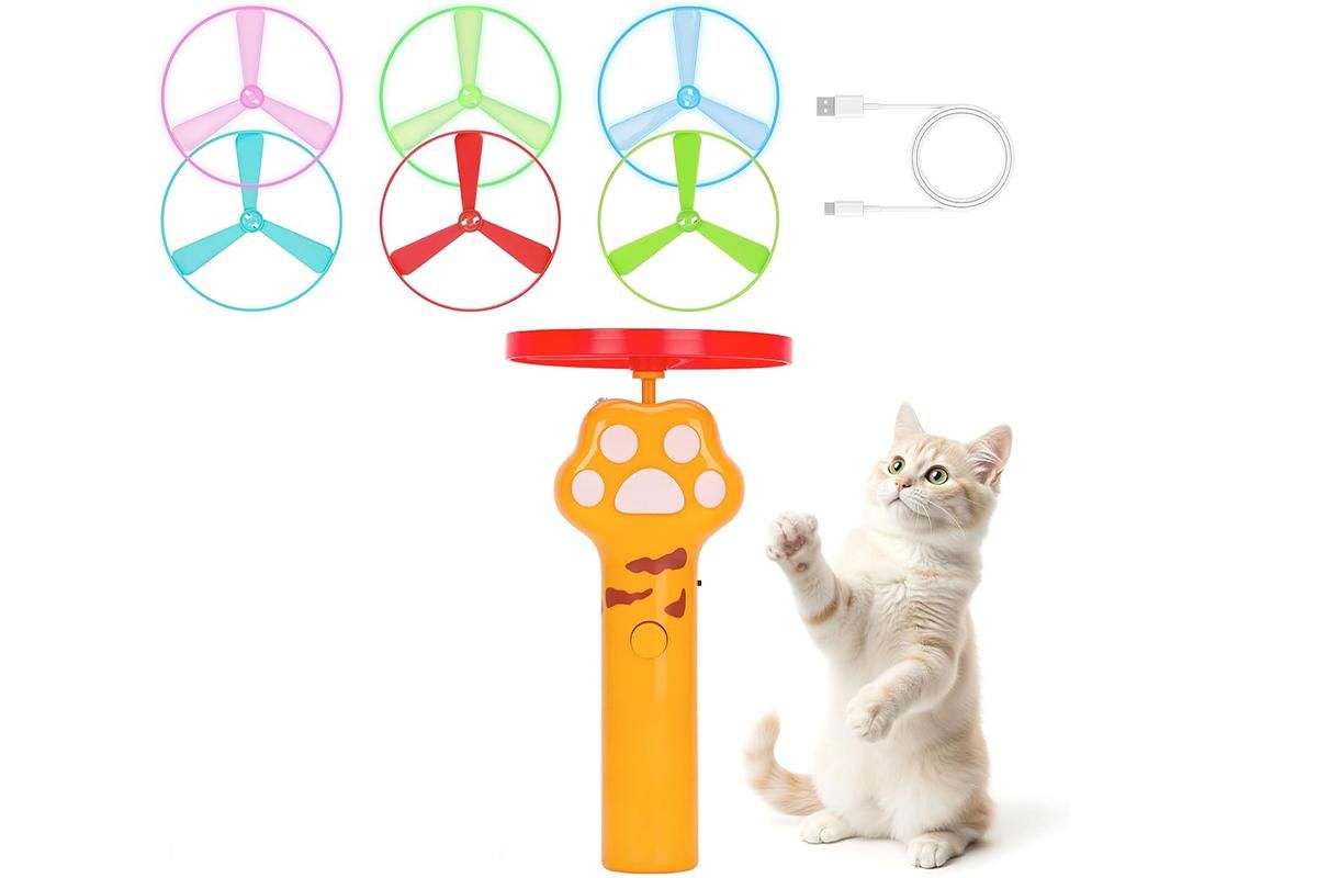 Cat Toy Disc Launcher Cat Fetch Toy Cat Disc Launcher with Lights-White