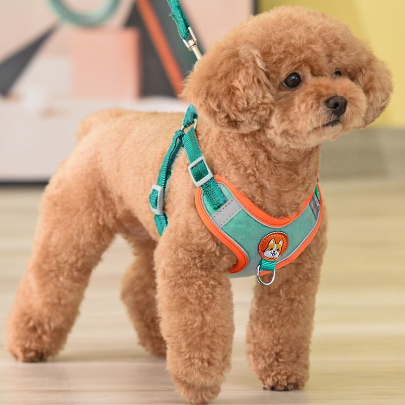 Dog Harness Reflective Leash Small Medium Dogs Black [chest and back] + flat rope S (recommended 7-10kg )