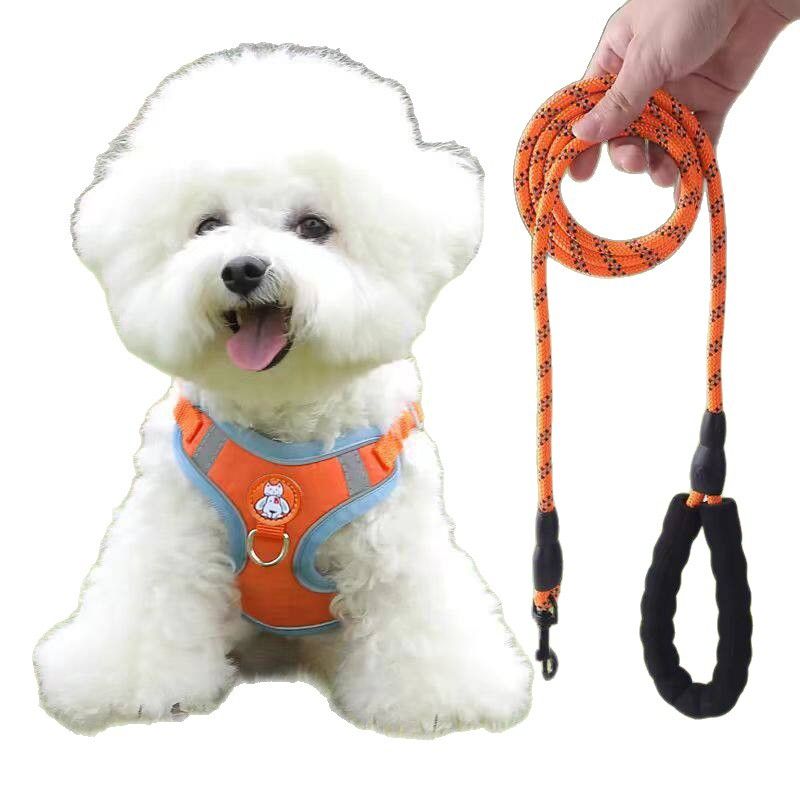 Dog Harness Reflective Leash Small Medium Dogs Black [chest and back] + flat rope S (recommended 7-10kg )
