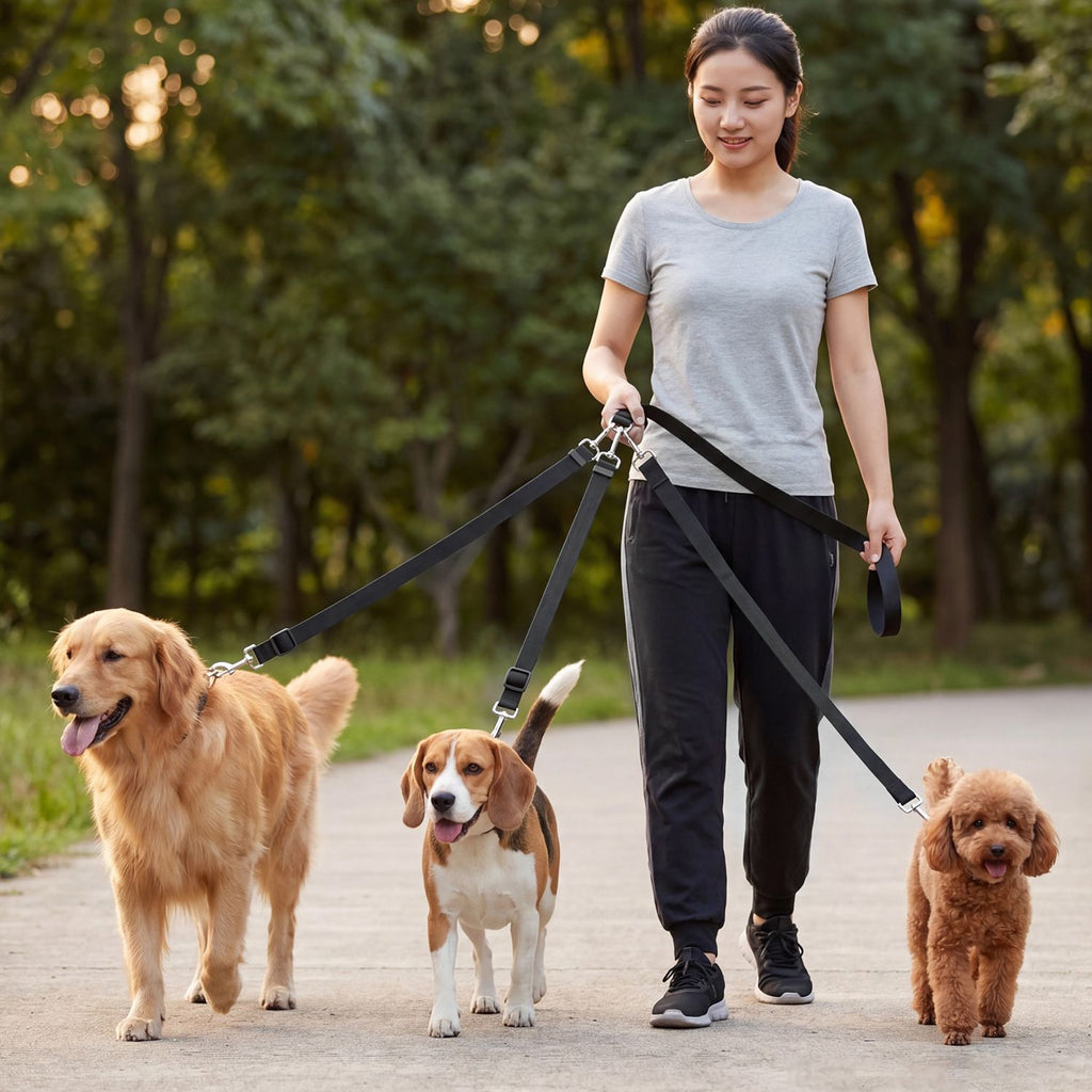Chihuahua Pet Leash Double Headed Nylon 126cm Black Traction handle length and width 2.5cm, length 126cm, auxiliary rope width 2.5cm, length 76cm