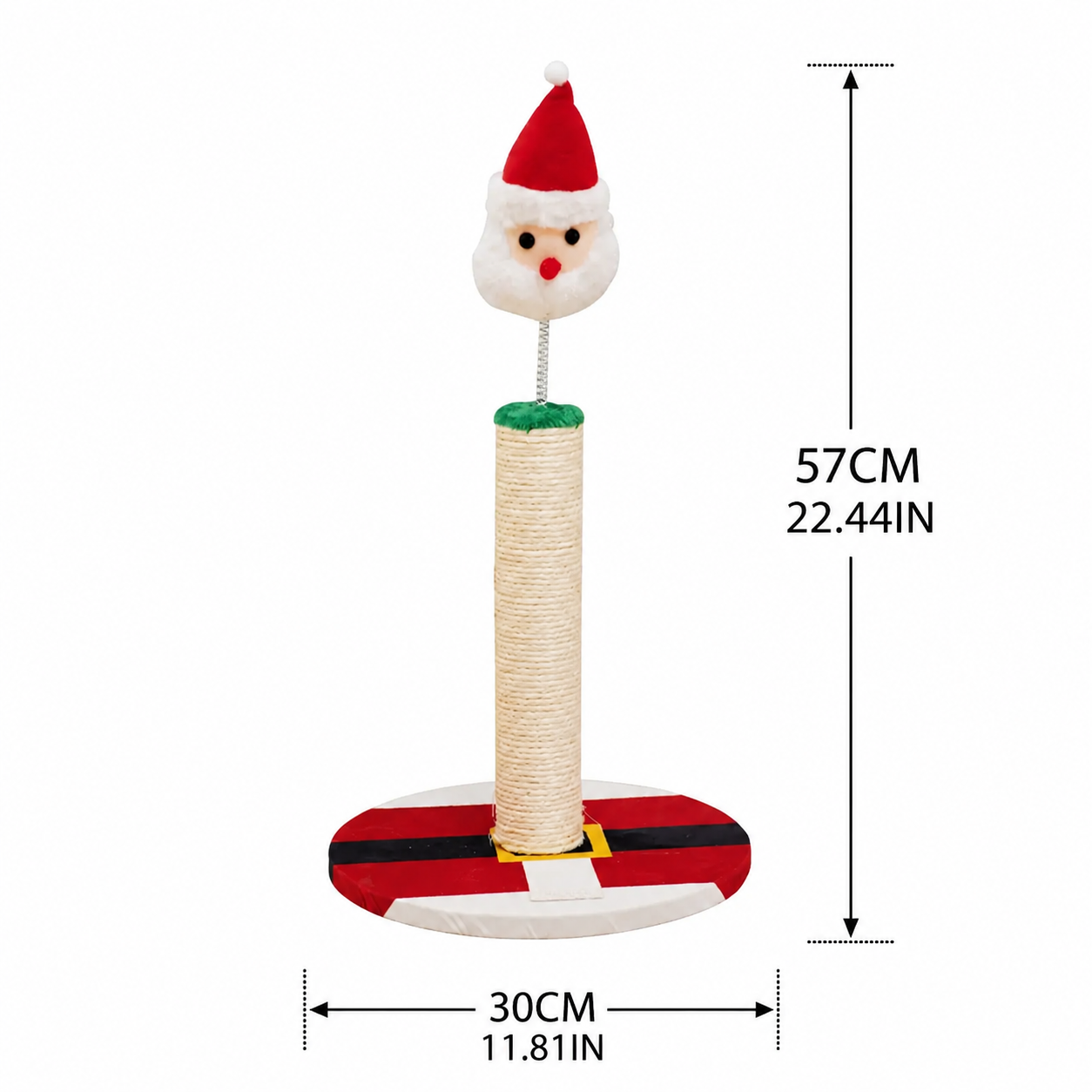 Christmas Cat Scratcher Post with Spring Head & Hanging Ball – Santa & Candy Cane Design, Sisal Rope Cat Toy & Holiday Decor, 30 x 57cm